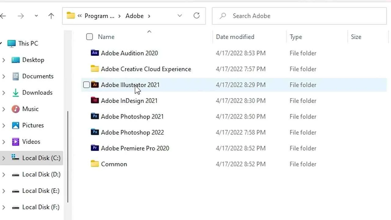 Adobe Illustrator install folder on Windows