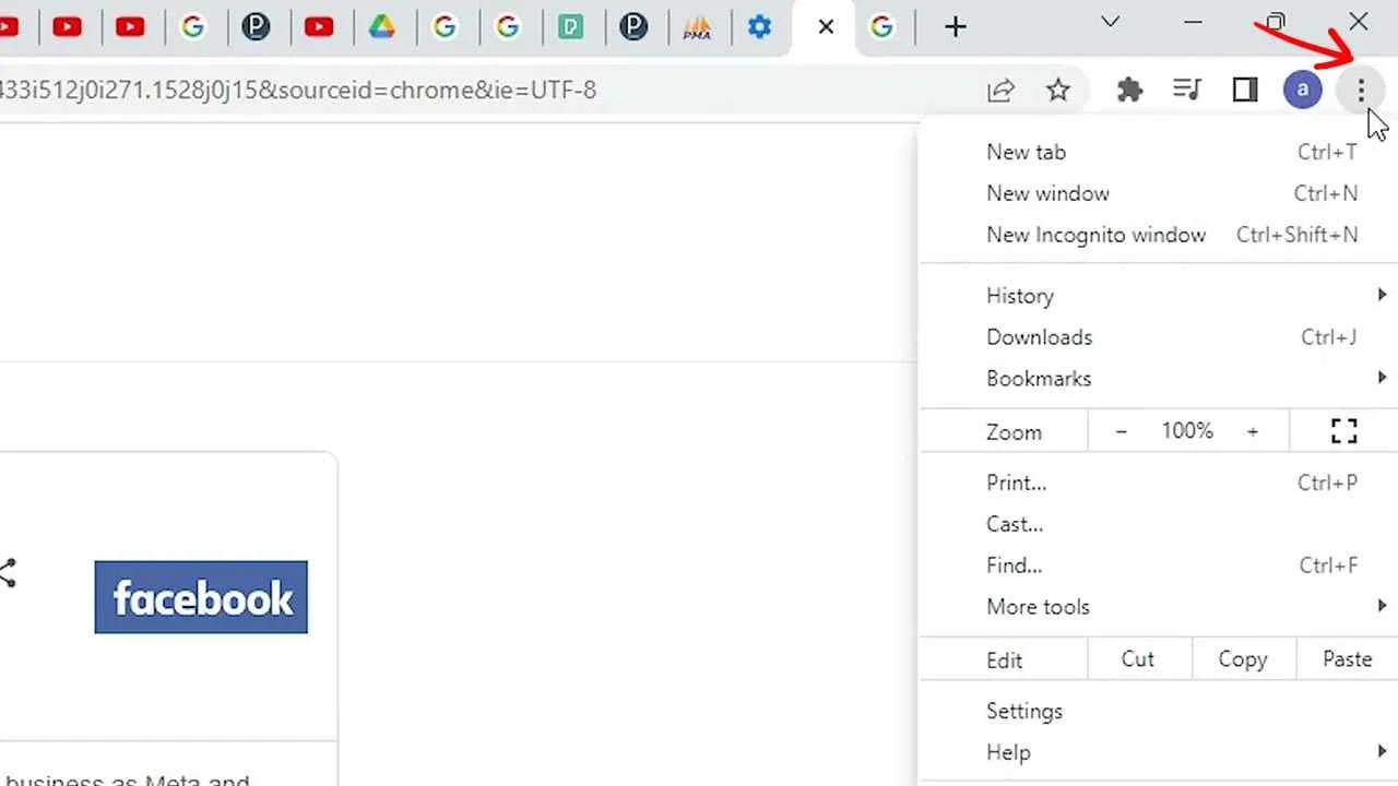 Click the three-dot icon under X button at the top-right corner in browser