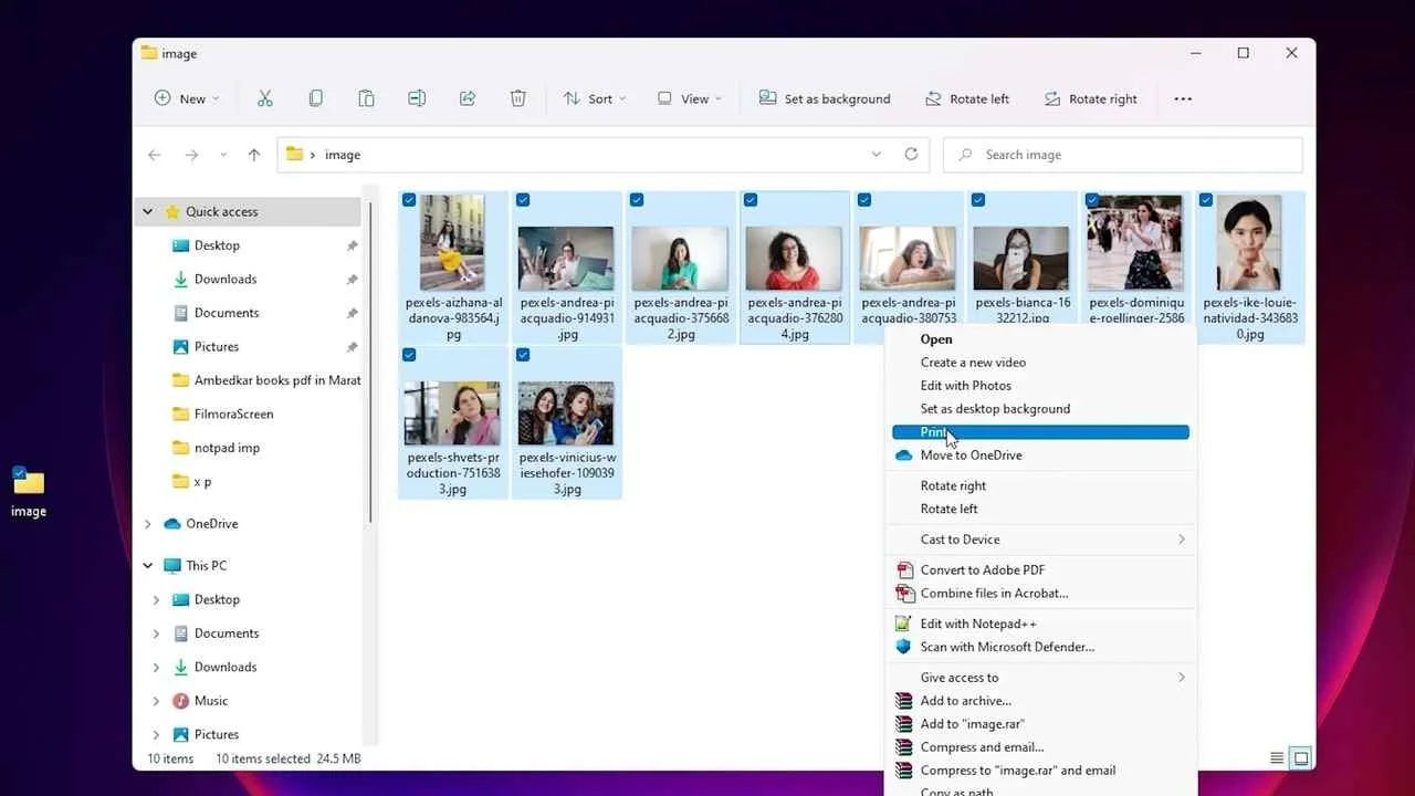 Image to print option in Windows 11