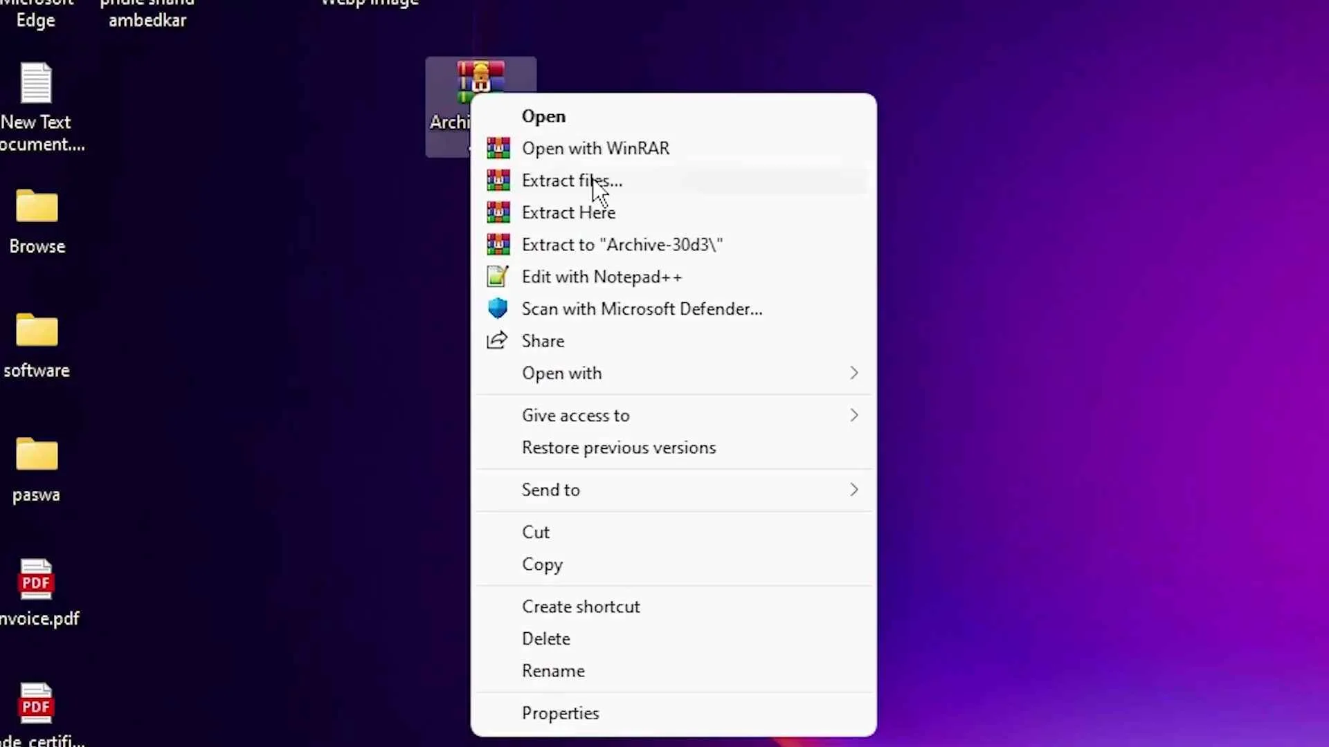 Right Click on Zip file and Extract Zip File