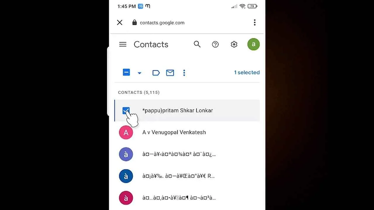 Select the Google Contacts to Delete